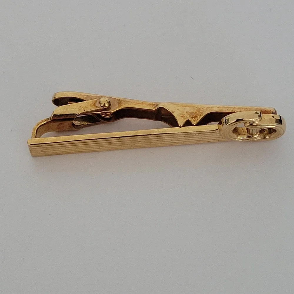 Christian Dior Mens Vintage Gold Tone CD Logo Tie Clip Germany Textured Bar‎